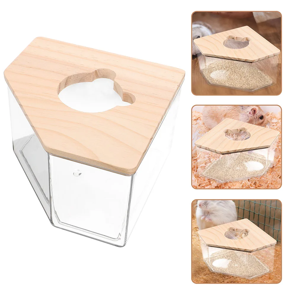 

Hamster Sand Bath Box Transparent Acrylic Container With Wood Lid For Hamster Chinchilla Guinea Pig Small Animals Clear