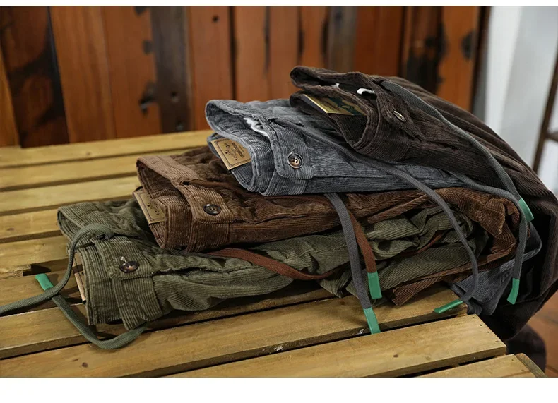 

Осенне-зимние мужские брюки, японские вельветовые брюки в стиле ретро, серые брюки с эластичной резинкой на талии для мужчин, повседневные прямые брюки