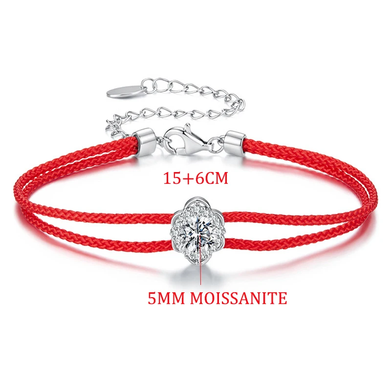 Smyoue 5mm D Vvs1 Round Cut Moissanite Bracelets for Women Men Braided Rope Adjustable Chain S925 Sterling Silver Fine Jewelry