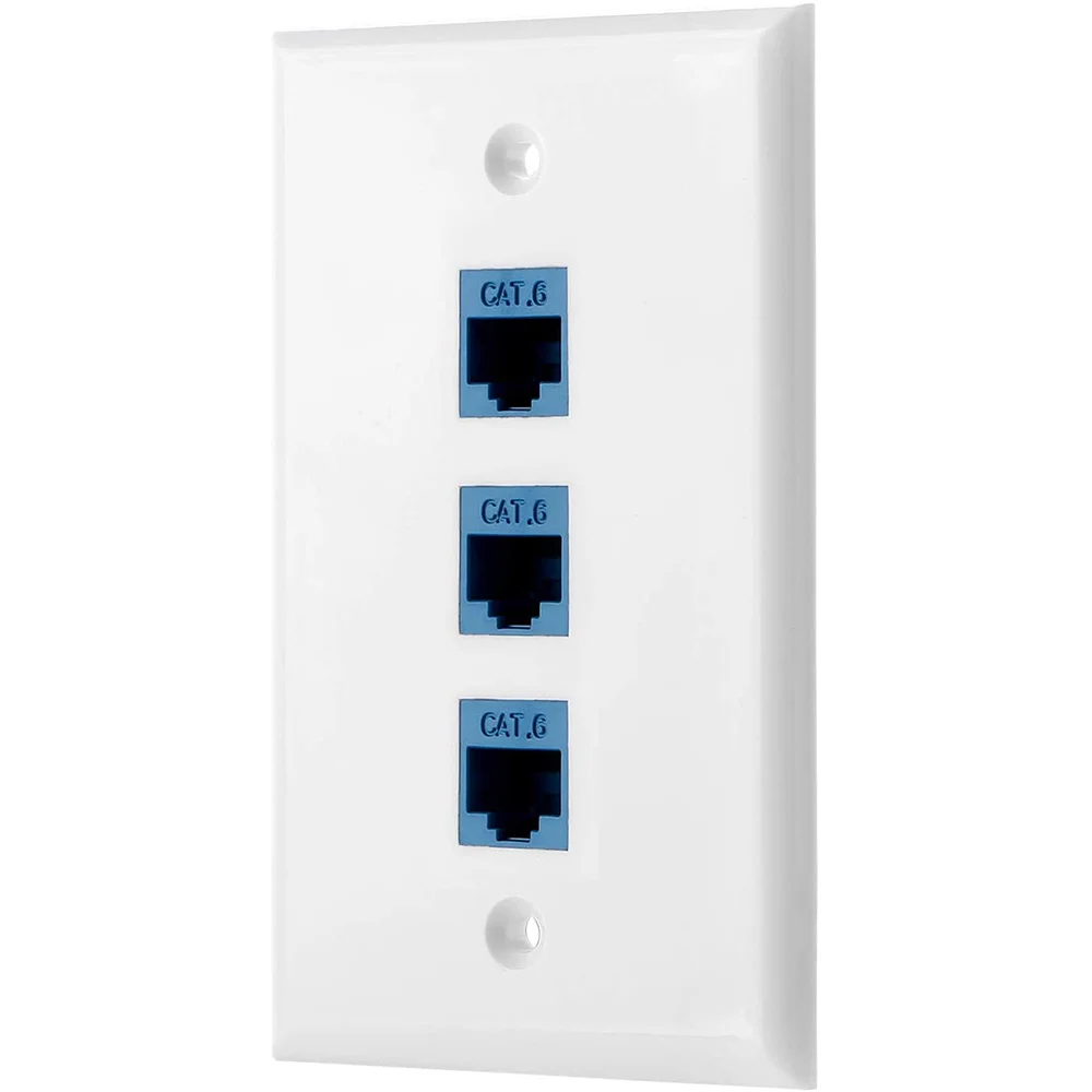 Placa de pared de 3 puertos Ethernet, placa de pared RJ45 con inserto de acoplador en línea RJ45, placa Cat6, 1 paquete