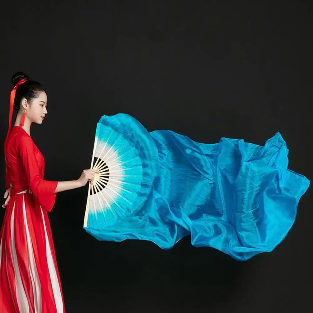 120cm Length Dancing Fan Women Belly Gradient Color Dancer Practice Long Imitation Dance Props Silk Fans