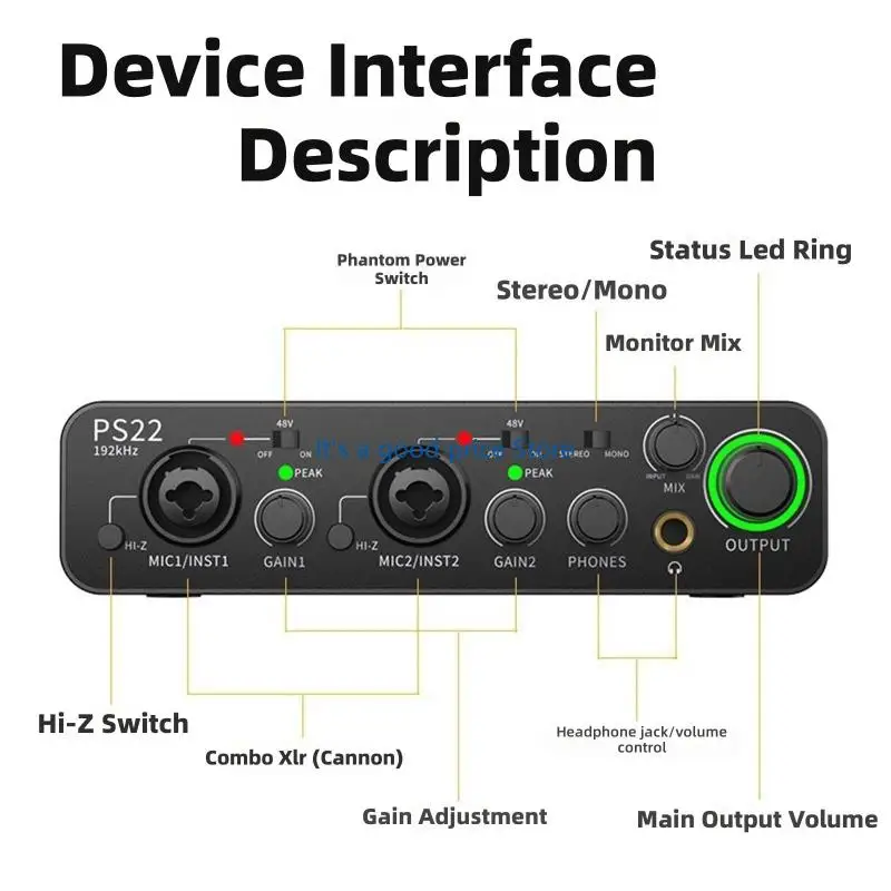  Plugs and Play 24bit/192kHz USB Sound Card Adjustable Volumes Gains and Headphone Monitoring for Sound