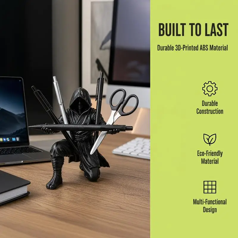 3D Printed Desktop Shadow Warrior Organizer Black Pen Holder Novelty Gift Miniature Creative Samurai Ornament