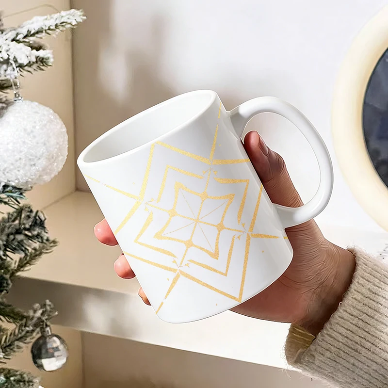 Golden Foil Geometric Starburst Ceramic Mug, Coffee Cup, Milk Cup, Office Tea Cup, Drinking Cup, Does Not Fade, Gift for Friends
