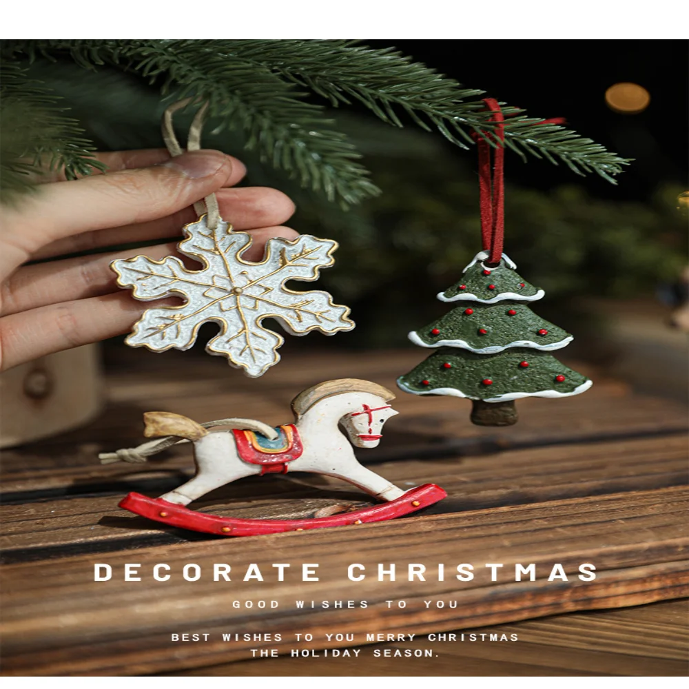 New Christmas Resin Pendant Horse Xmas Tree Decoration Christmas Socks Gift House DIY Kids Toys Gifts Xmas Ornaments Navidad