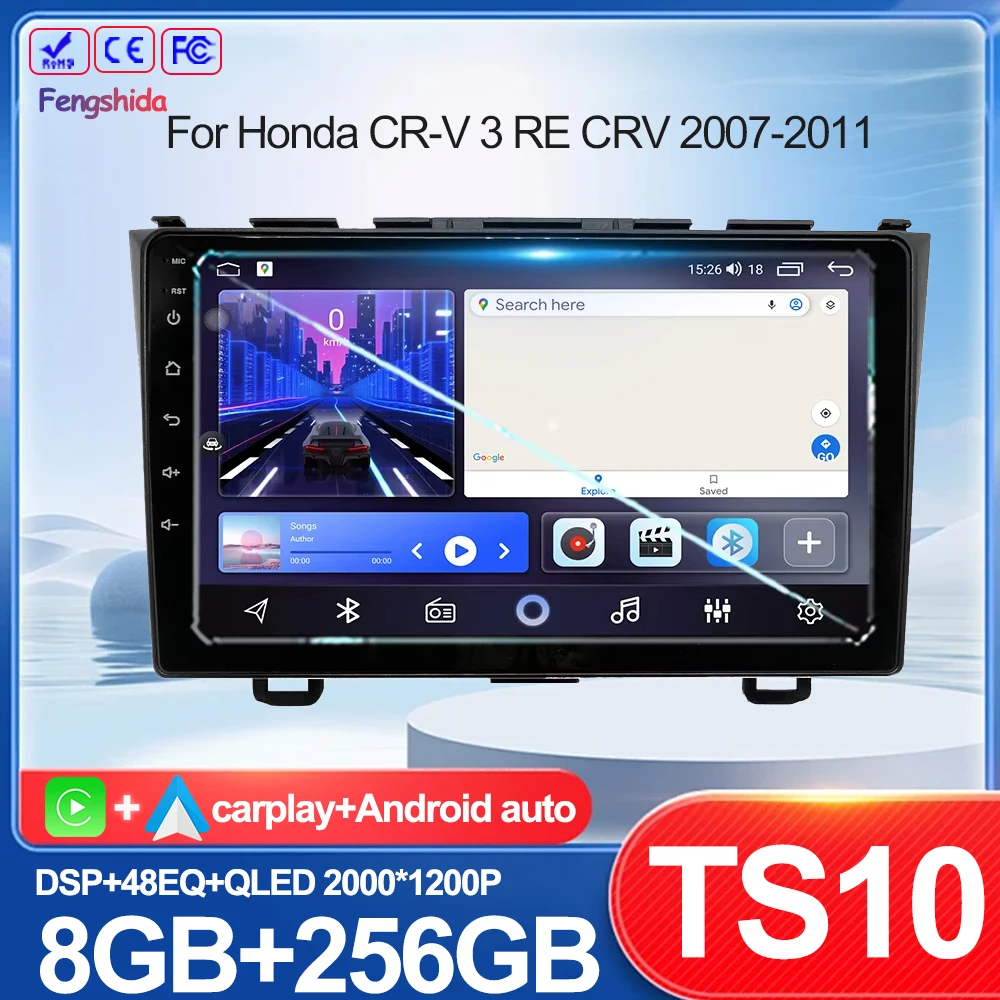 

9 inch Android 15 Car Stereo Multimedia Player For Honda CR-V 3 RE CRV 2007-2011 Car Radio Navigation Stereo GPS 2Din Audio DVD