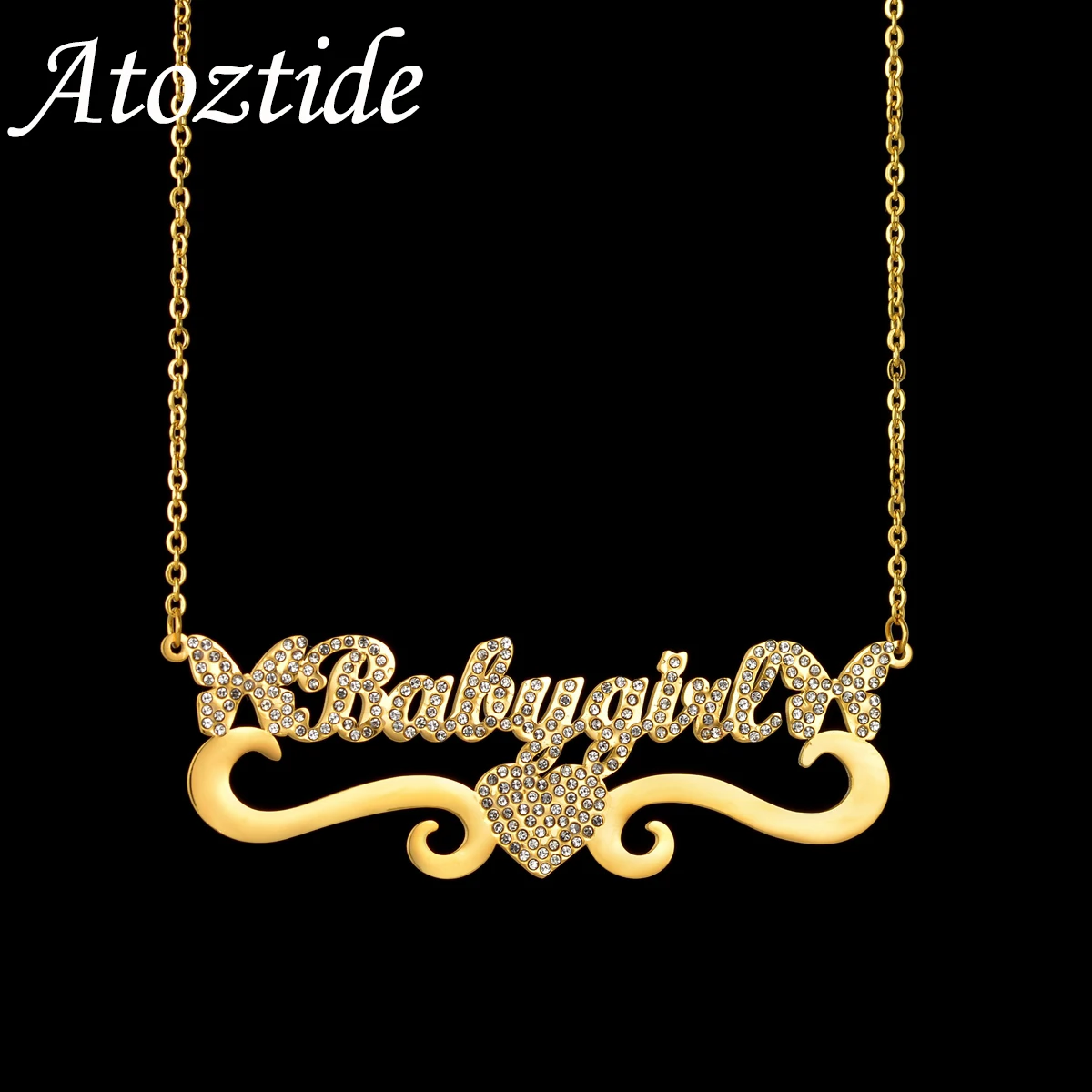 Atoztide Personalised Custom Name Necklace for Women Stainless Steel Zircon Letter Pendant Butterfly Heart Chain Jewelry Gift