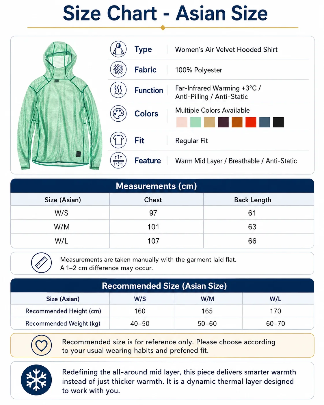 Damen Langarm Thermo-Fleece Hoodie Slim Fit Antistatisch Warme Basisschicht Oberteil für Outdoor-Sport – Detail 1