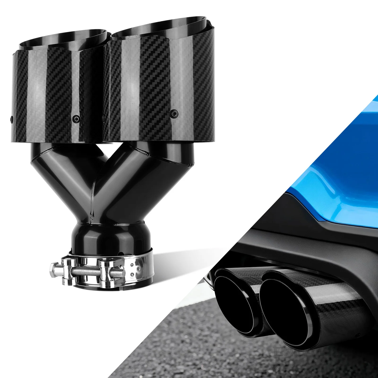 

1 шт. 3-дюймовый впускной патрубок, 4-дюймовый выпускной патрубок, двойной наконечник выхлопной системы из настоящего карбона для Toyota Tundra 4WD 2022-2025 гг.