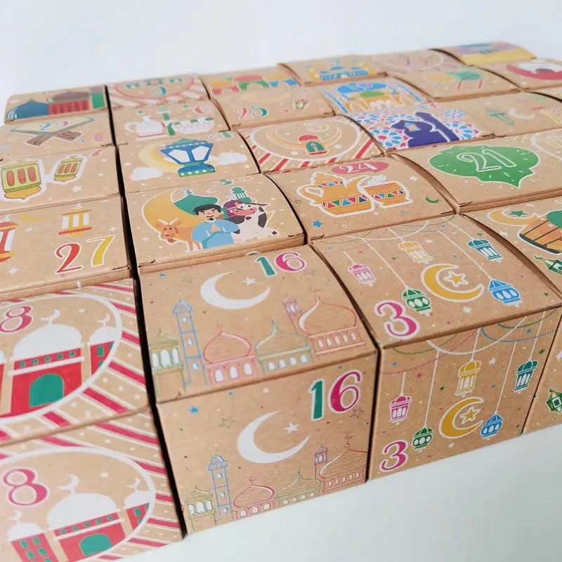 Juego de bloques de calendario Eid 2025, cajas de números con temática Eid, calendarios de Adviento de 30 días, juego de bloques de calendario Eid, cajas de dulces Eid para madre