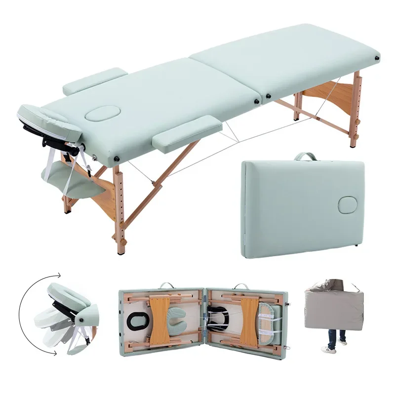 Multifunctional Portable 3 Fold Thai Korea Foldable Wood Cupping Treatment SPA Tattoo Table Massage Bed