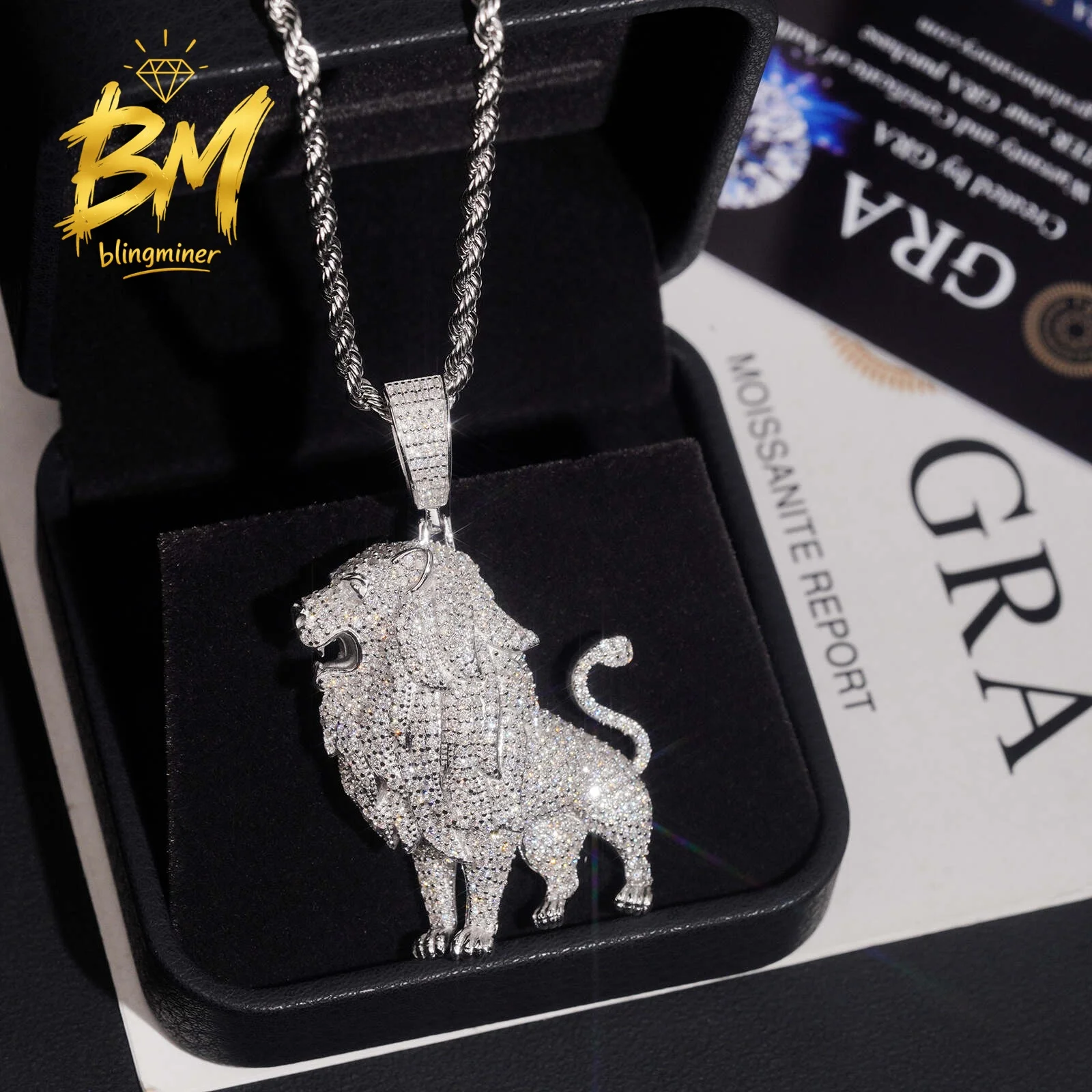 Blingminer Hot Sale Lion Small VVS Moissanite Pendant For Men Women S925 Silver Pendants Jewelry Pass Diamonds Tester GRA