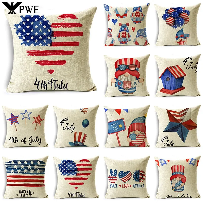 Independence Day Series Pillowcase Creative Simple Sofa Car Office Lumbar Pillow Cushion Cover 40*40cm/45*45cm/50*50cm