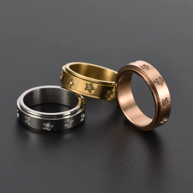 New Cubic Zirconia Fashion Luxury Rotable Ring Stainless Steel Relieve Stress Anxiety Ring Women's and Men's Fidgeting Jewelry