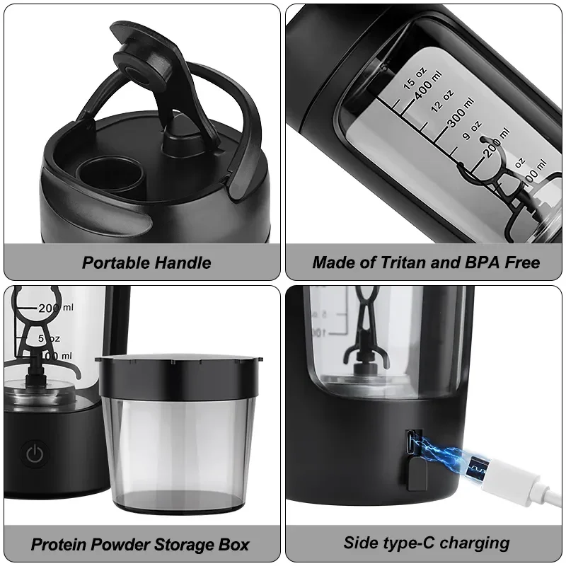 Bottiglia di Shaker per proteine del siero di latte portatile elettrico USB, tazza di agitazione completamente automatica ricaricabile palestra BA miscela di Cocktail gratuita