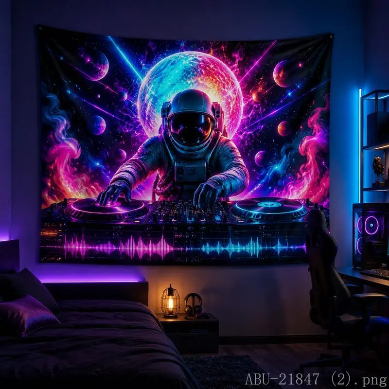 VIKAMA Psychedelic Fantasy Astronaut Tapestry UV Glow Wall Hanging Gaming E-Sports Dorm Home Decor