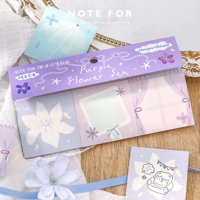 90sheets Mini  Note Set, Dialogue Between Wind and Flowers, Fresh Handbook Message Writing Collage Material Sticky Note