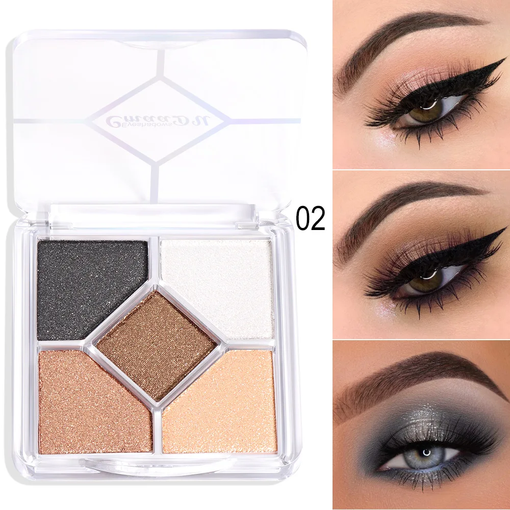 CmaaDu New 5 Color Eyeshadow Palette Butter Orange Brown Pearly Matte Glitter Eyeshadow Shiny Eye Shadow Long-lasting Eye Makeup