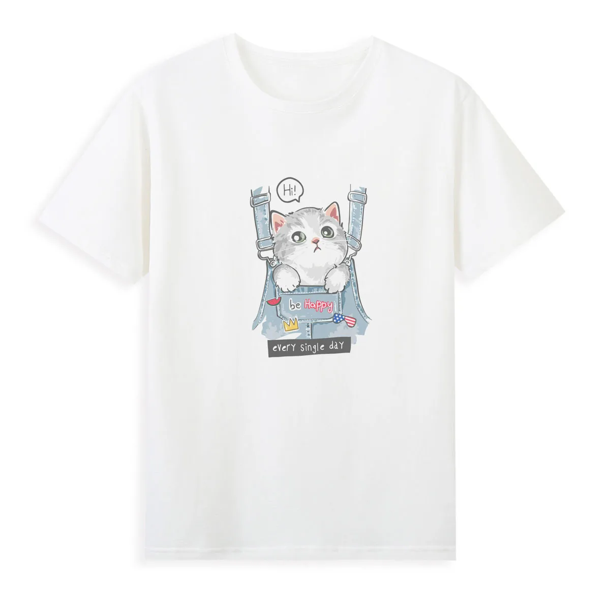 Cute Cat Creative Print T-shirt Summer Short Sleeve Top Female Casual Tees Cheap Women's Clothing A0137