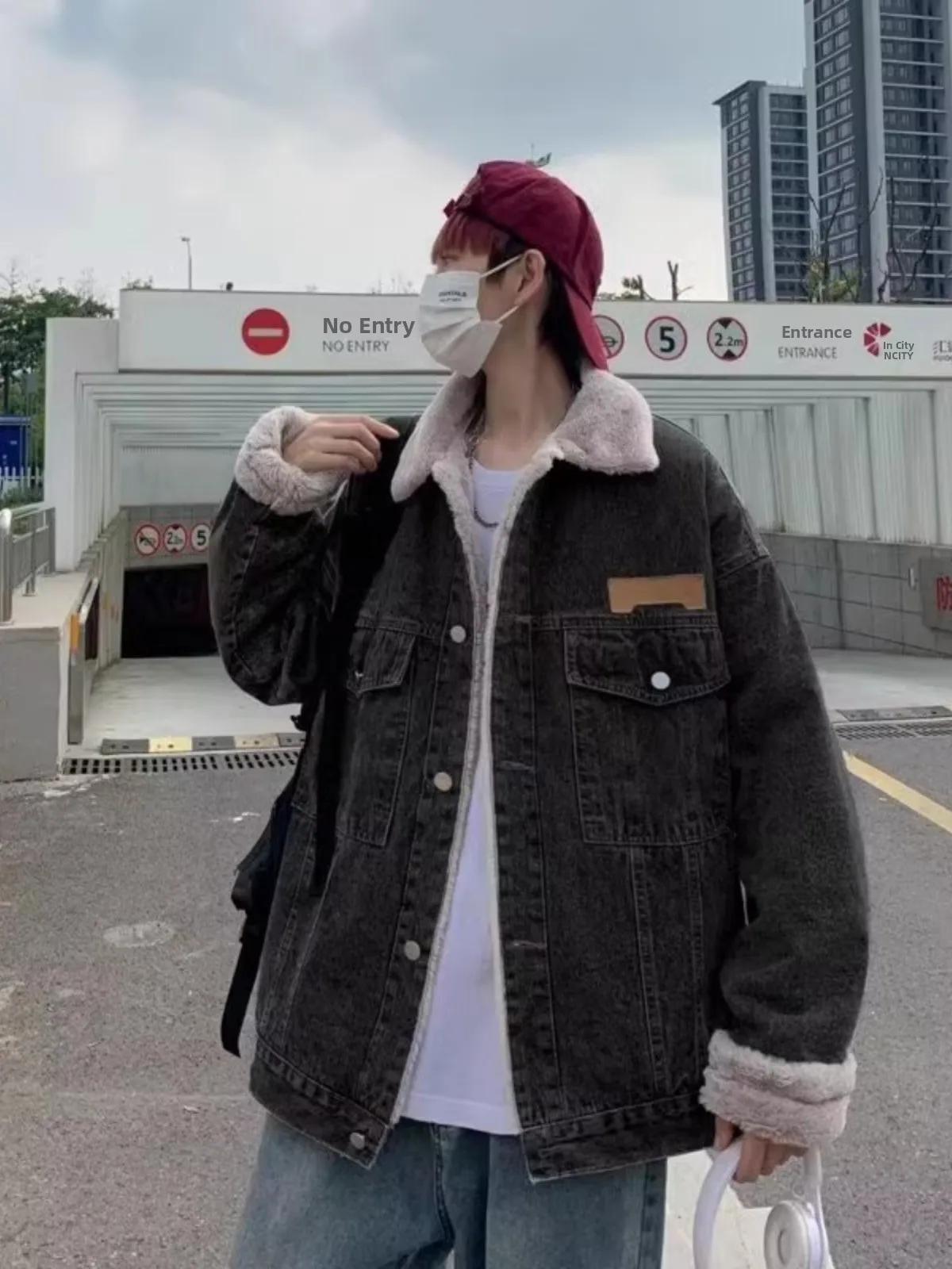 جاكيت دنيم رجالي على الطراز الياباني مبطن بالصوف السميك وفضفاض، معطف شتوي دافئ وعصري من ماركة رائجة #3