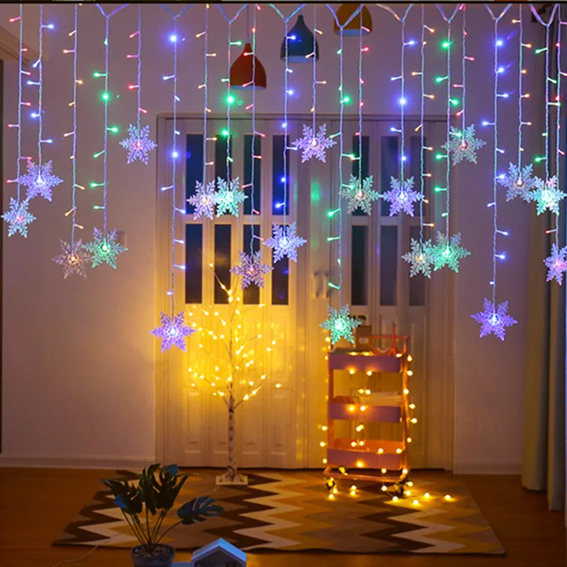 LED Christmas Wreath Light String Ice Piton Snowflake Curtain Light Street Garden EU Standard Plug Navidad 2024 New Year 2025