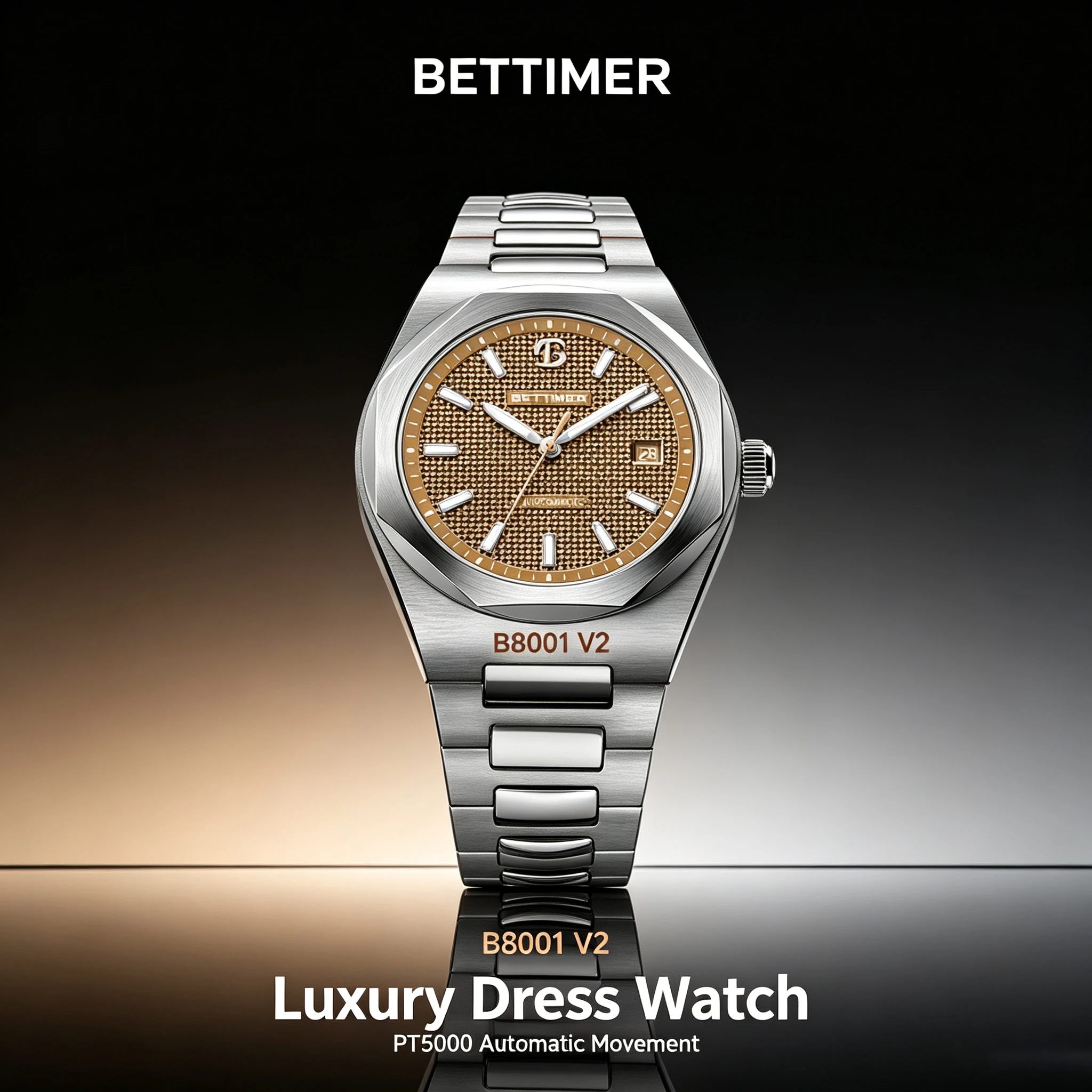 BETTIMER 2026 Luxury V2 Automatic Mechanical Men Watch PT5000 stainless steel Sapphire 10bat waterproof B8001 reloj hombre