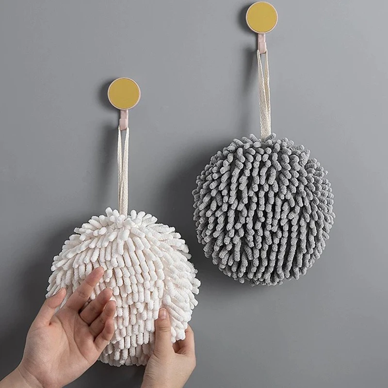 1pc Chenille Hand Drying Ball Hanging Absorbent Quick Dry Hand Towel Multi-purpose Creative Kitchen Cleaning Gadget