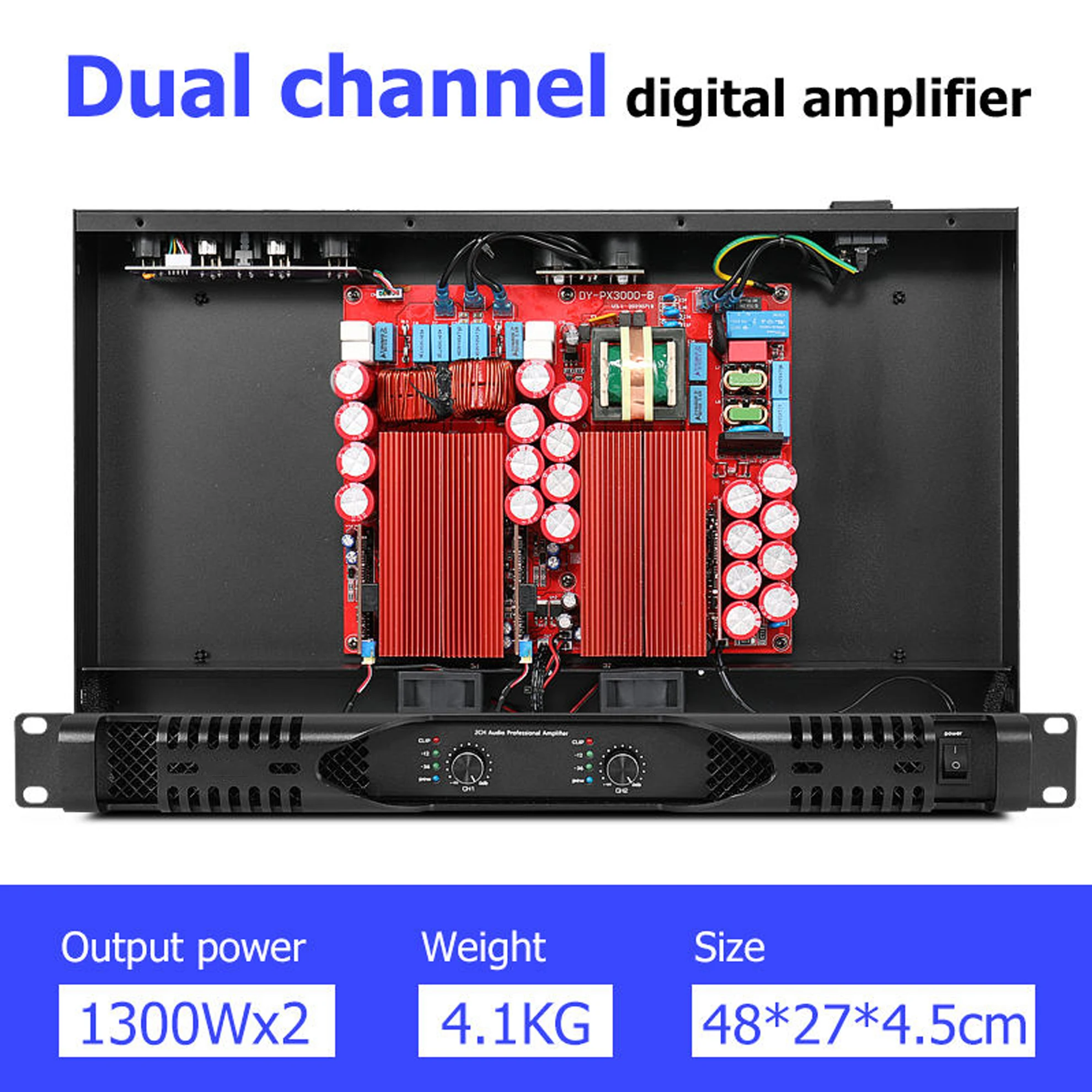 

Professional Class D 2 Channels 1300 Watt Digital Metal AC Powered Amplifier Conference Audio System