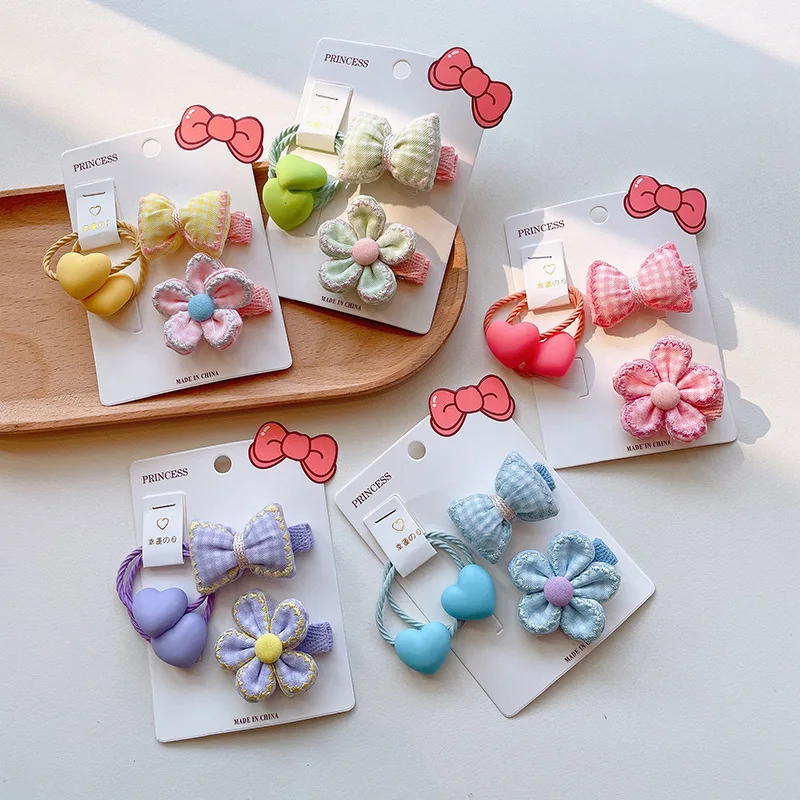 

4Pcs/Set Bowknot Elastic Hair Bands for Baby Girl Pretty Floral Hair Rope Ponytail Holder Bow Hair Ties Children Gum Scrunchies