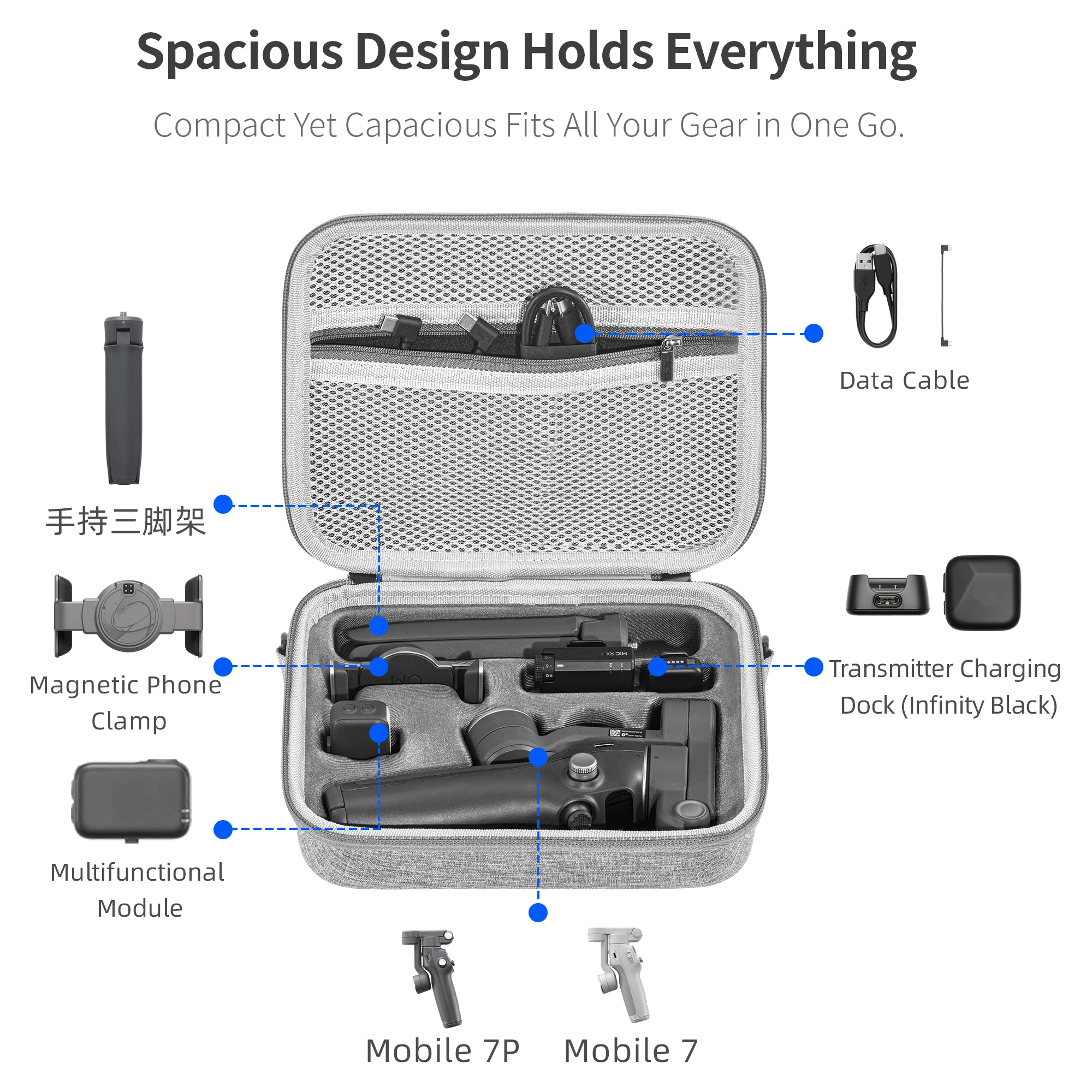 حقيبة كتف STARTRC لـ DJI OM7/7P حقيبة حمل محمولة حقيبة للتخزين لـ DJI Osmo Mobile 7/7 Pro ملحقات Gimbal المحمولة