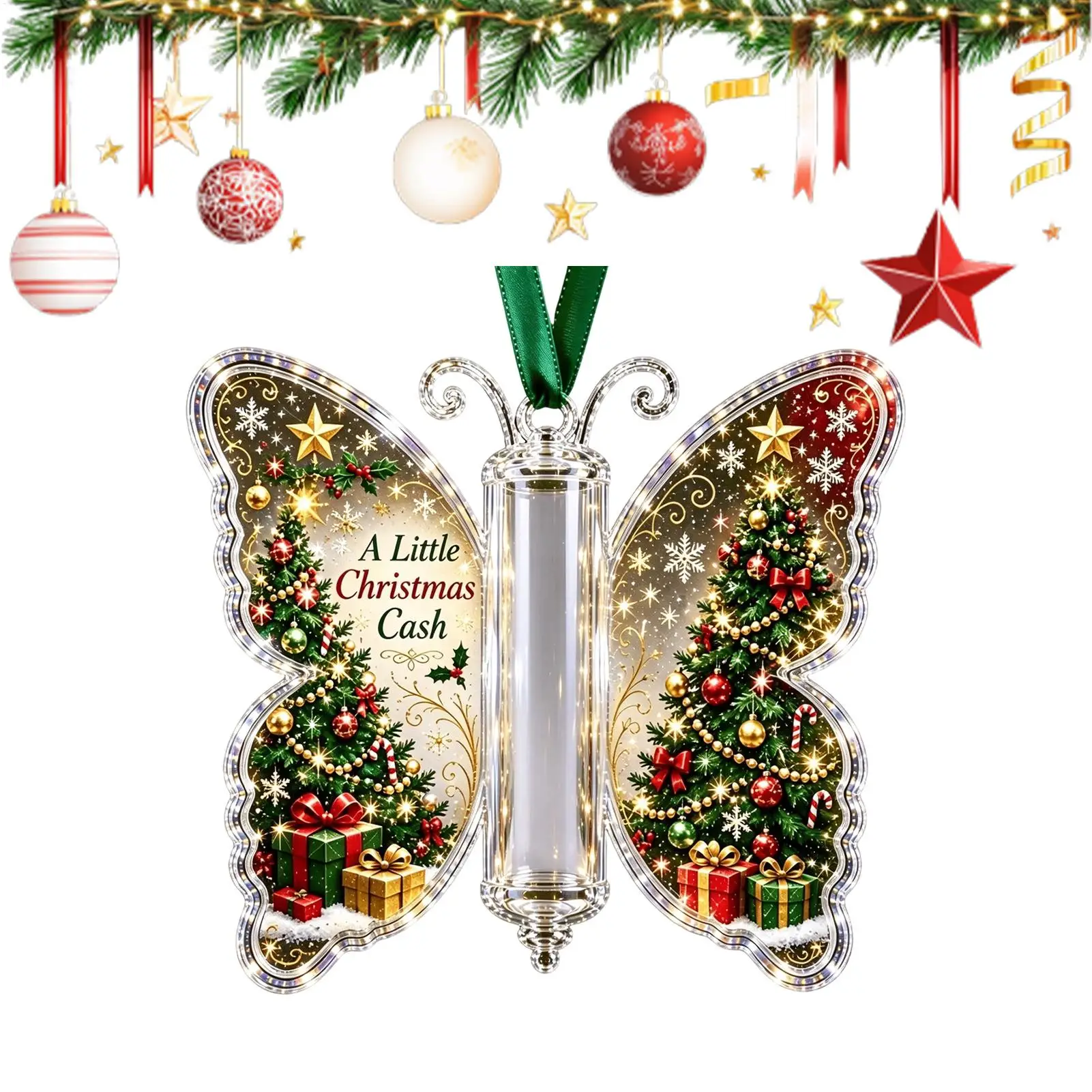 acrylic butterfly shape Christmas cash money holder Christmas butterfly gift ornament Christmas Money Holder  Tree Pendant