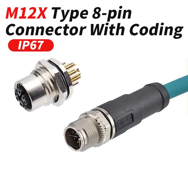 M12 X-type 8Pin Connector PCB Welding Socket Front and Rear Panel Installation Heads Waterproof M12 X-Coding Data Type Sockets