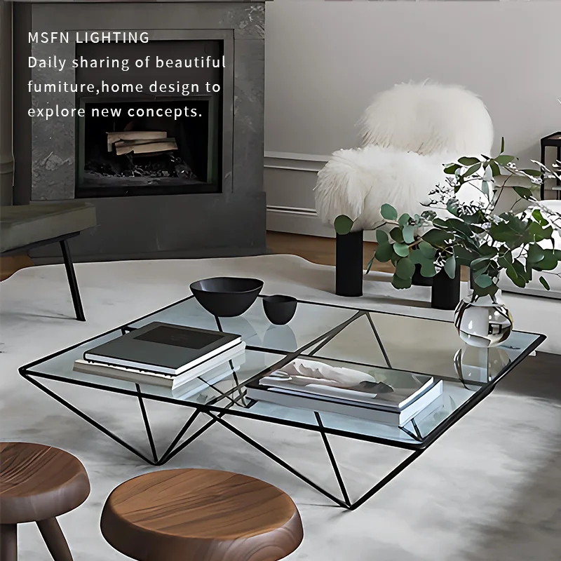 Mesa de centro geométrica de vidro