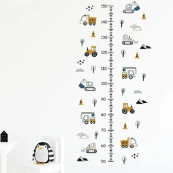 Cartoon Wall Stickers Height Measurement for Boys Room Cars Truck Tractor Bulldozer Height Grow Up Chart Wall Decals Baby Room