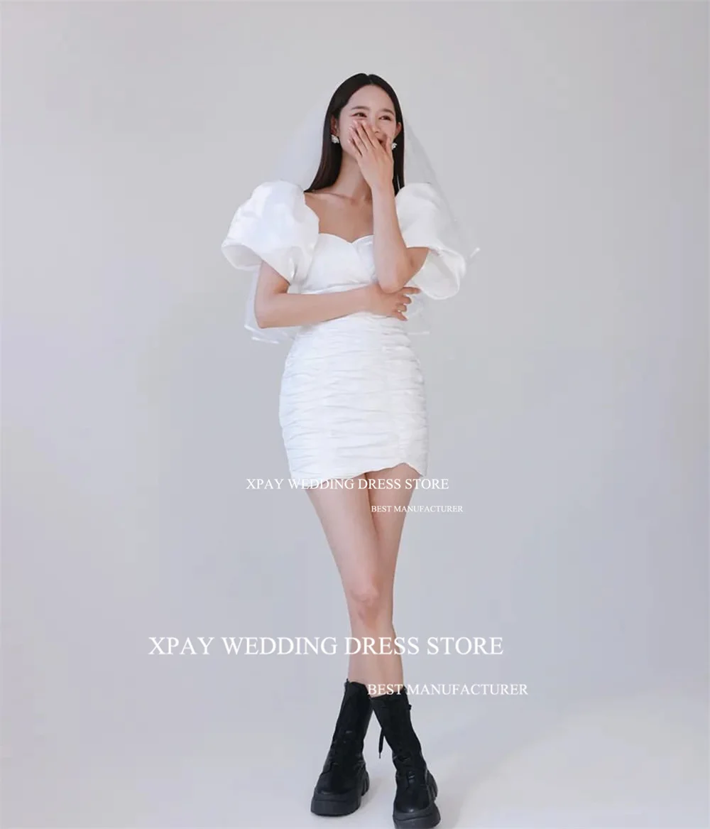 XPAY Sweetheart Short Mini Mermaid Wedding Dresses Puff Sleeve Korea Beach Wedding Photo Shoot Bridal Gown Backless Custom Made