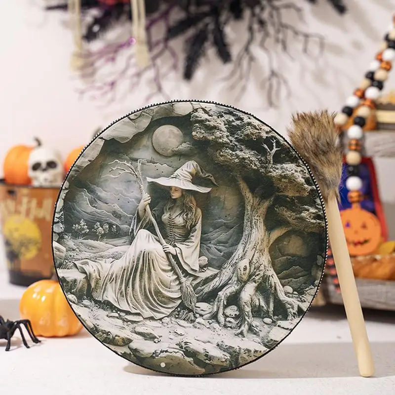 Halloween Shamanic Drum Unique Shaman Drum Creative Spiritual Instrument Horror Decoration Hand Drum With Drum Stick For