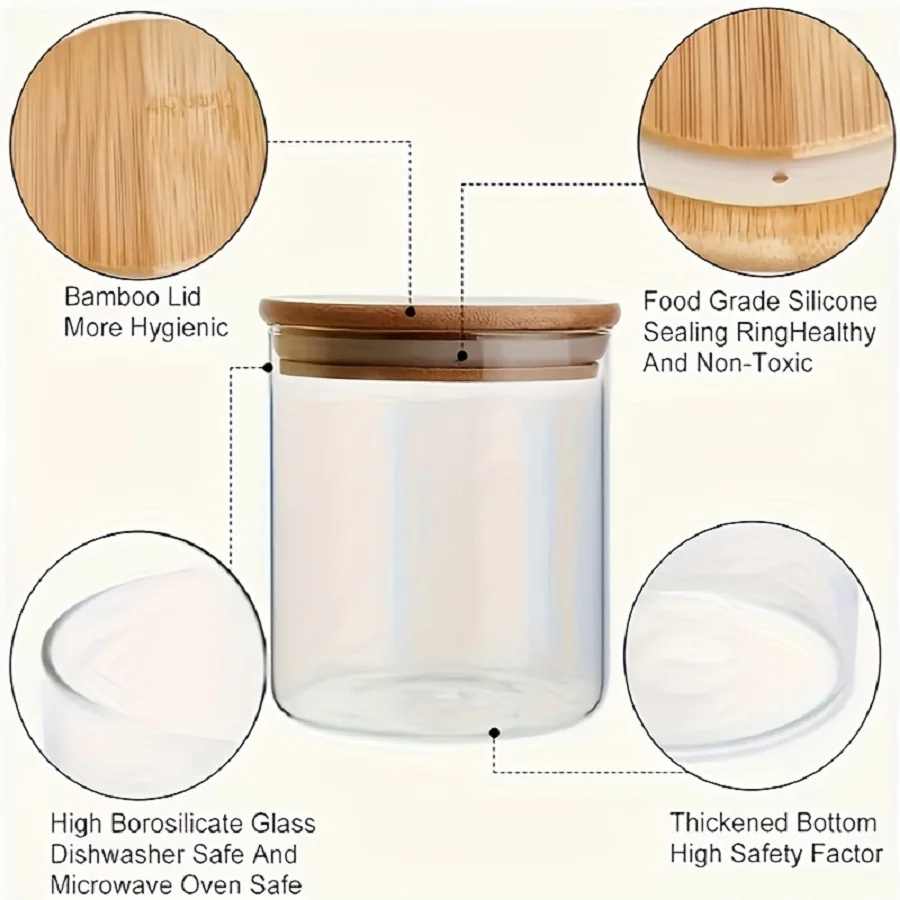 12-Pack 8oz Glass Spice Jars with Airtight Bamboo Lids Hand Wash Food Storage Canisters for Tea Beans Halloween Christmas Gifts