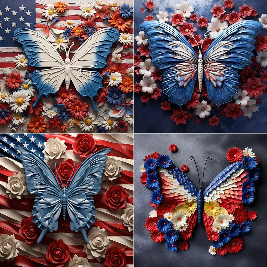 Mehofond Photography Background Independence Day 4th of July Butterfly Flowers Baby Shower Portrait Decor Backdrop Photo Studio