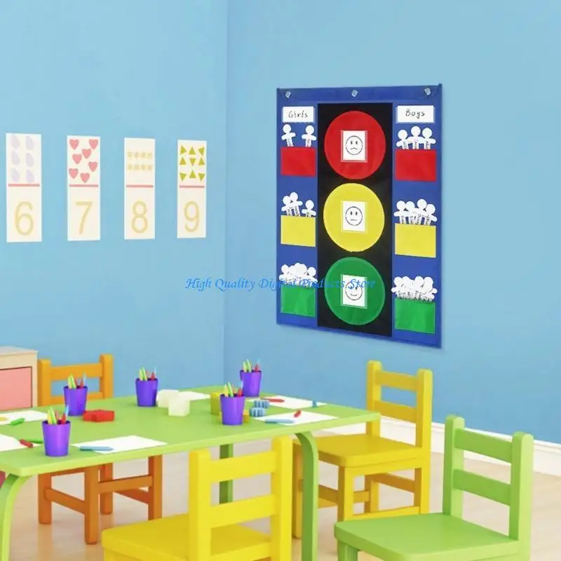 Gráfico comportamento infantil U2JE Gráfico bolso para gerenciamento sala aula, com 5 cartões branco e palitos