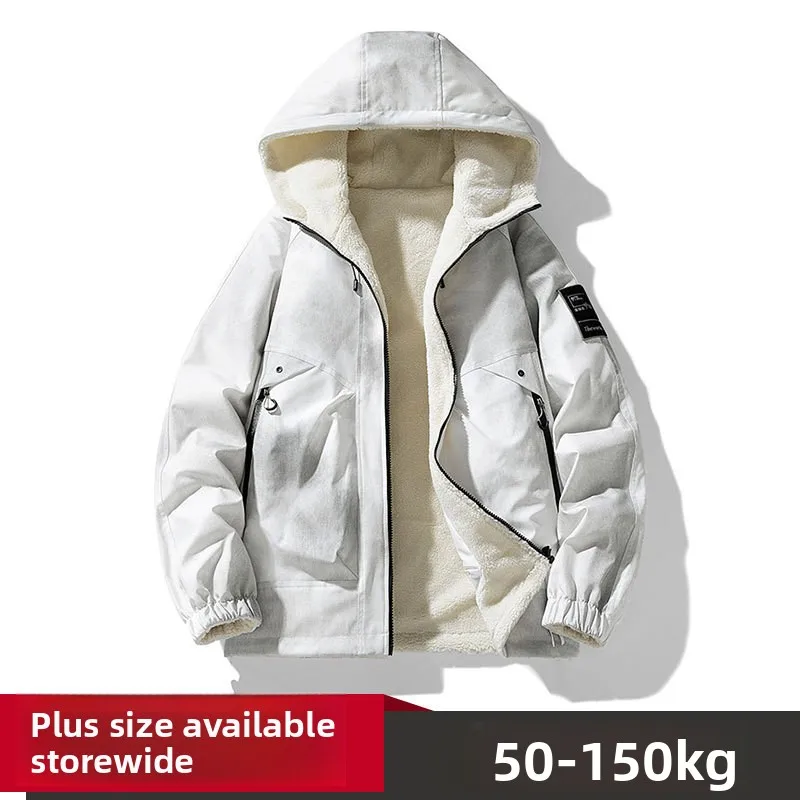 

Double-Sided Wear Lamb Velvet Jaet Loose Fit Warm plus Size Hooded Dstring Versatile Cotton Outerwear for Men