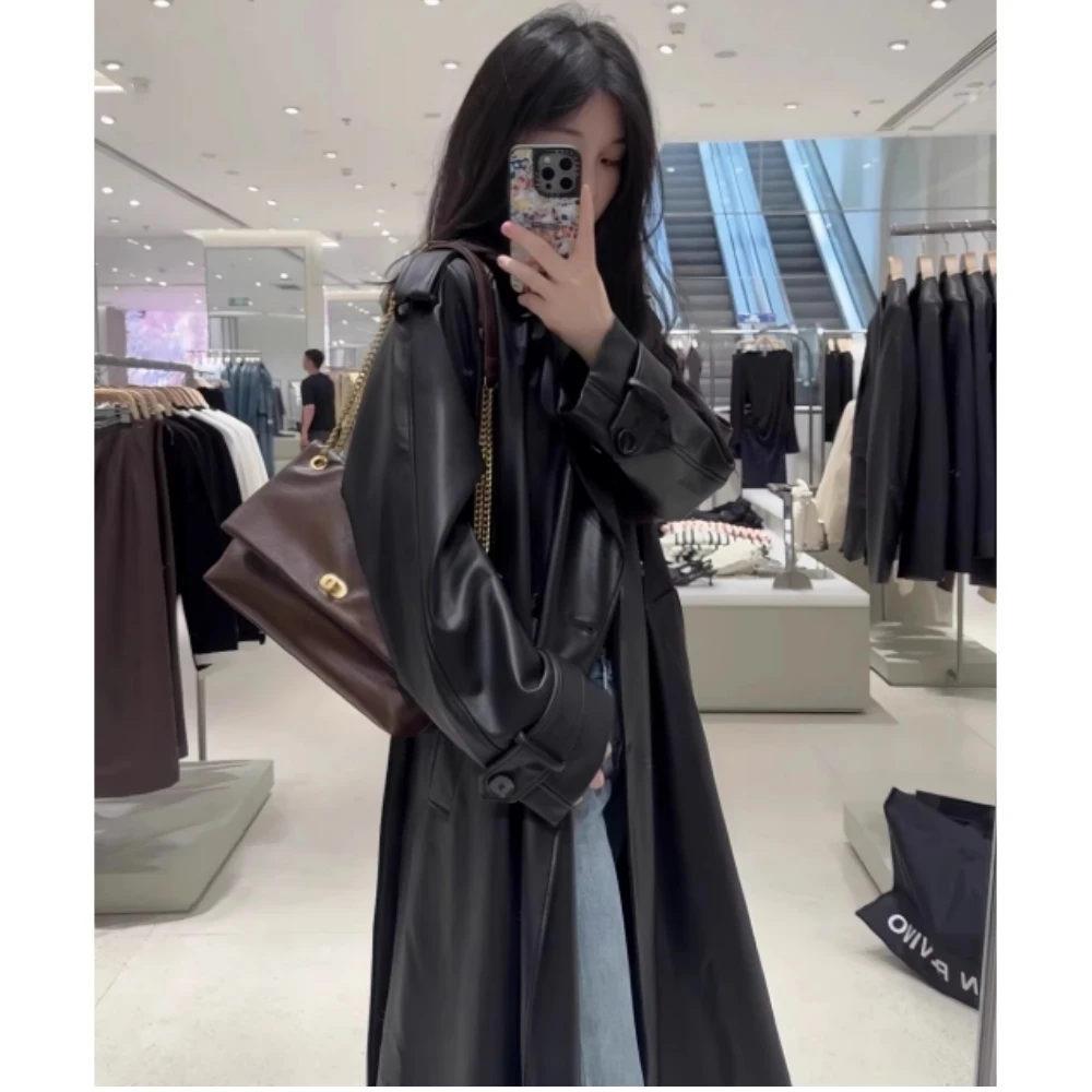 

New Autumn Winter Women's Classic Style Comfortable Artificial Leather Coat Jacket Long Sleeve Suit Collar Polyester Fiber