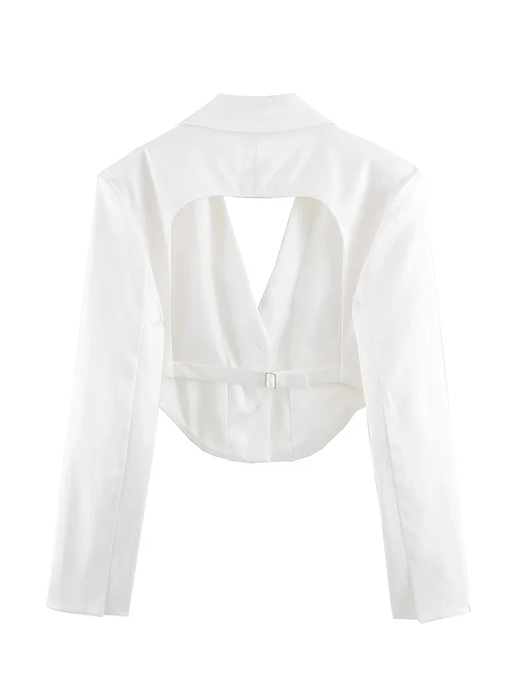 New Women Spring Summer Casual White Two Button Cropped Vest Lapel Collar Curved Hem Sleeveless For Work Office Daily Wear