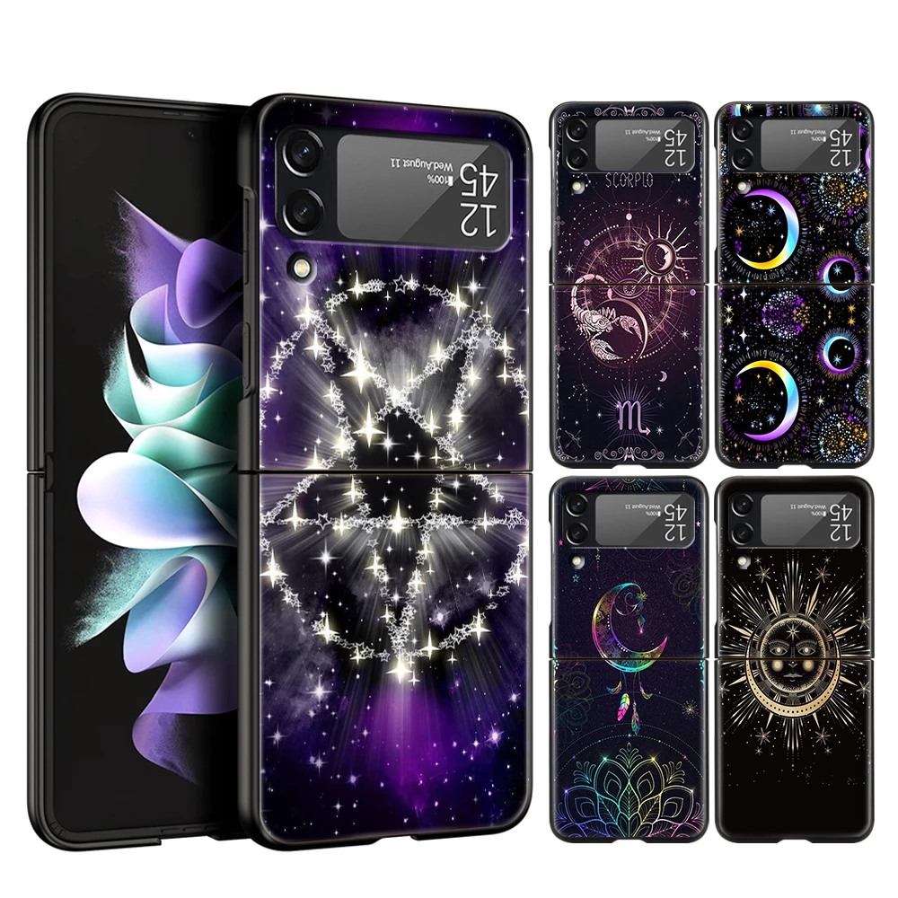 Witches Moon Tarot Mystery Totem For Samsung Galaxy Z Flip 4 5 Black Phone Cover For Galaxy Z Flip 3 Case Hard PC Folding Shell