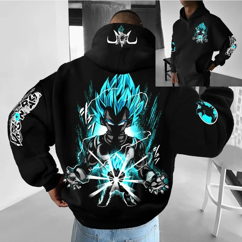 Dragon Ball Z Goku японская толстовка с капюшоном мужская черная хлопковая черная конструкция фиолетовые волосы розовая молния текст негабаритная уличная одежда в стиле аниме
