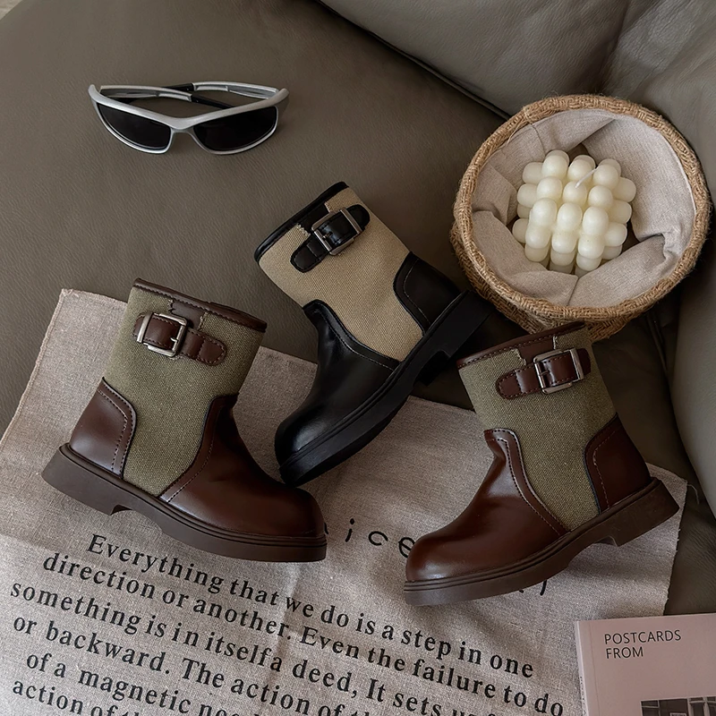 Kids Short Boots Korean Style Versatile Girls Leather Boots Round Toes 2026 Brand New Children Princess Boots Soft Bottom