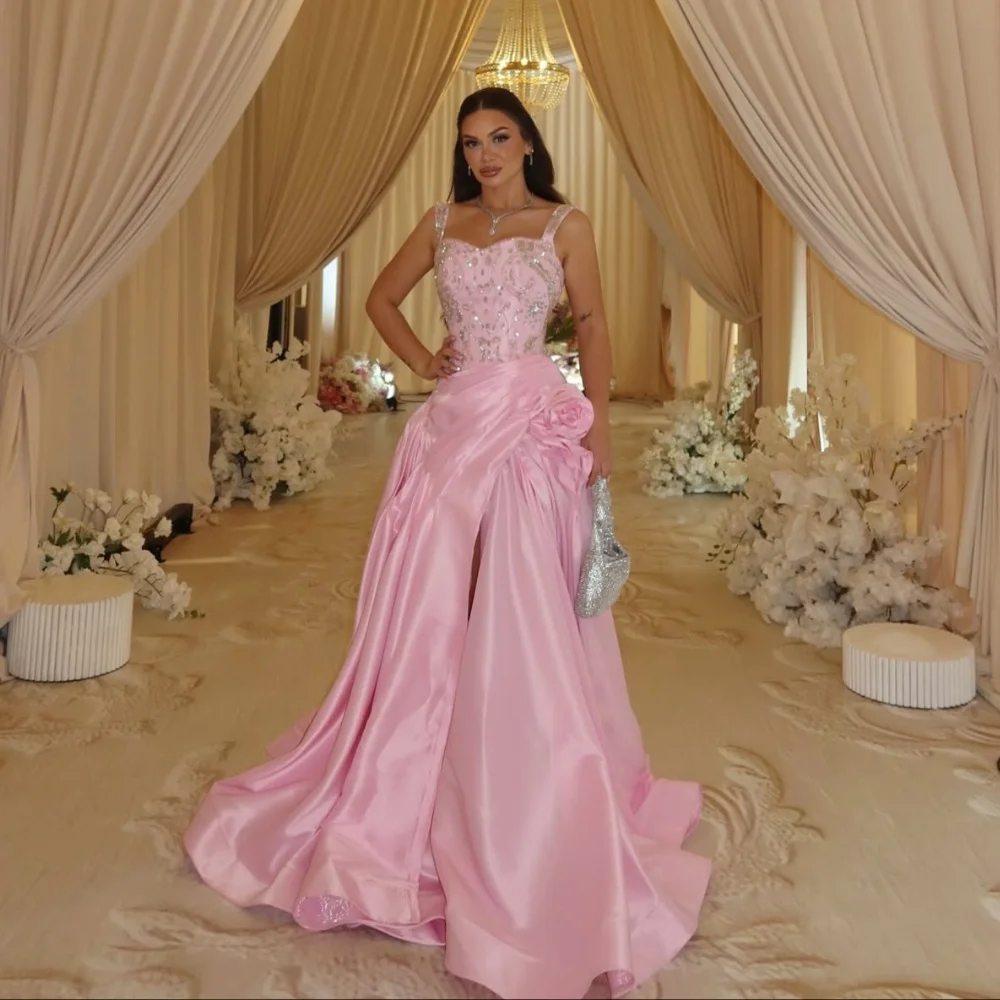 Personalizado de alta calidad brillo hecho a mano flor rebordear lentejuelas Rhinestone A-line cuello cuadrado vestidos largos vestidos de noche Sexy