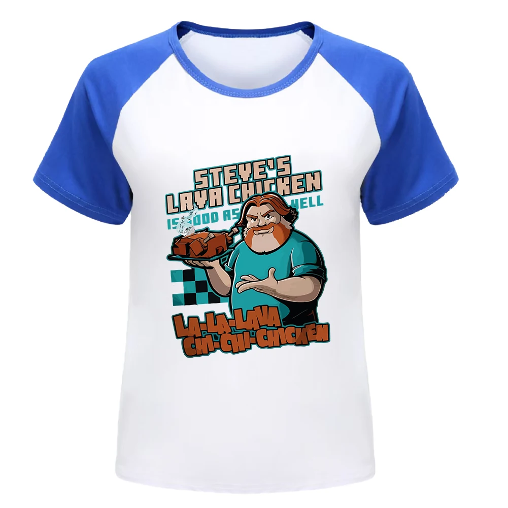 Funny Steves Lava Chicken Kids Tshirts Cotton Girls Short Sleeve T-shirt Boys Tops Clothes Humor Steve Pixel Chicken Gaming Tees
