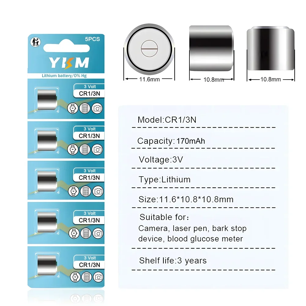 5PCS CR1/3N DL-1/3N CR-1/3N CR13N 170mAh  3V Lithium Battery for M6 M7 Camera Dog Bark Collar Laser Sight Button Batteries