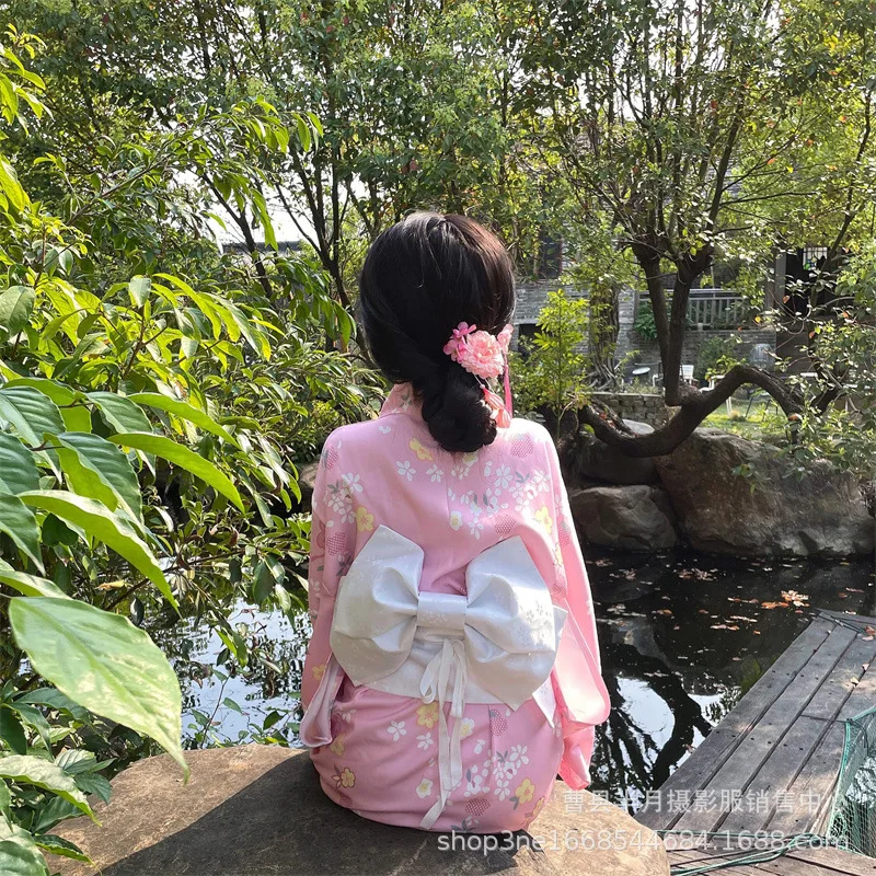 New Kasuga Pink God Traditional Improved Kimono Gentle Wind Small Fresh Sweet Girl Cherry Blossom Photo Photography Clothing