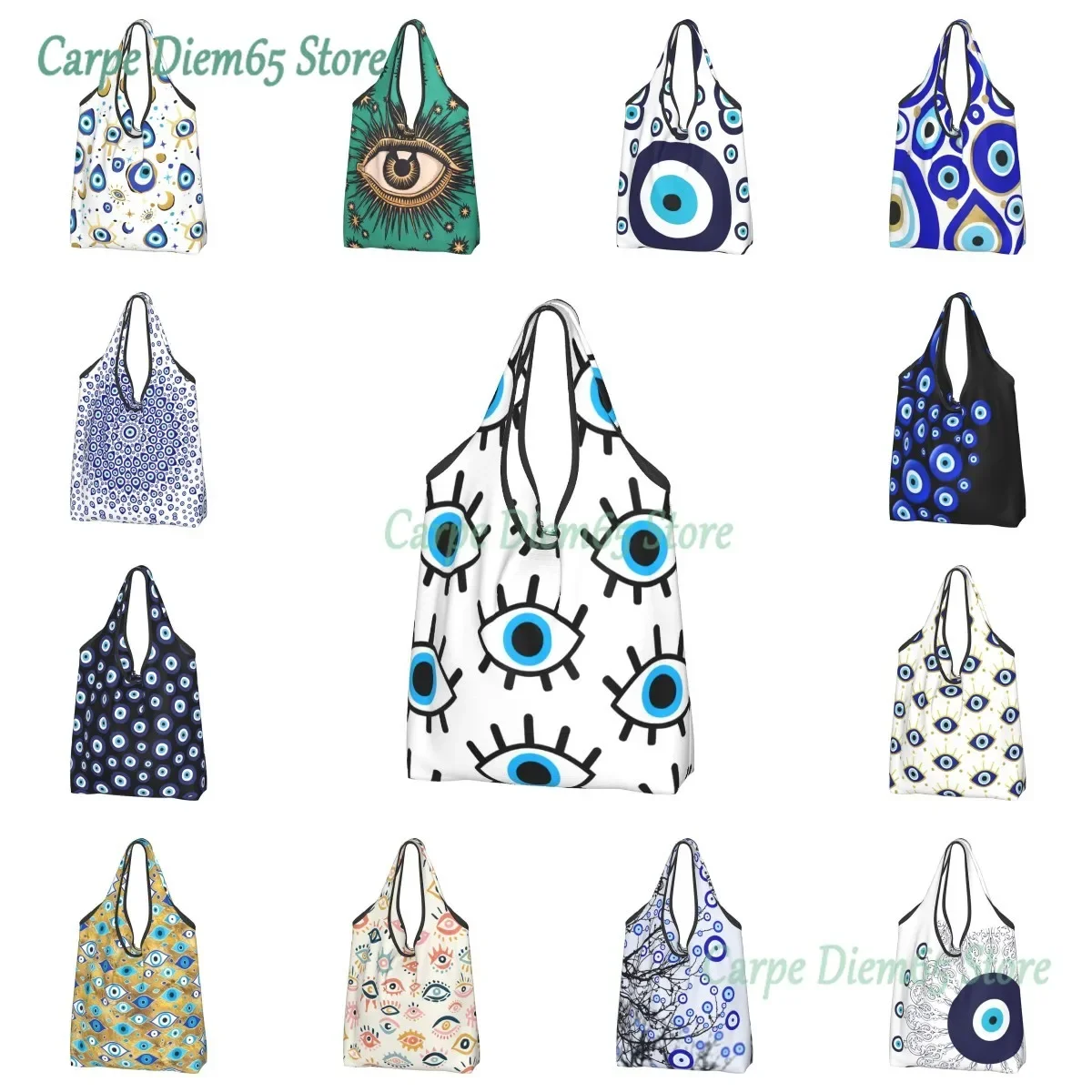 Magic Eyes Charm Grocery Shopping Tote Bags Women Custom Black Evil Eye Amulet Boho Pattern Shopper Shoulder Bag Big Handbags